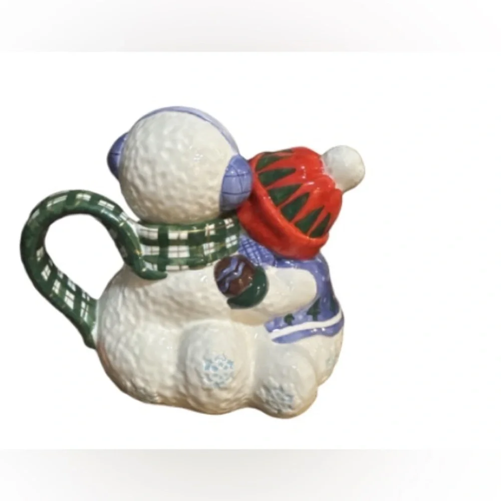 Fitz and Floyd Snowman Teapot with Red and Green Accents
